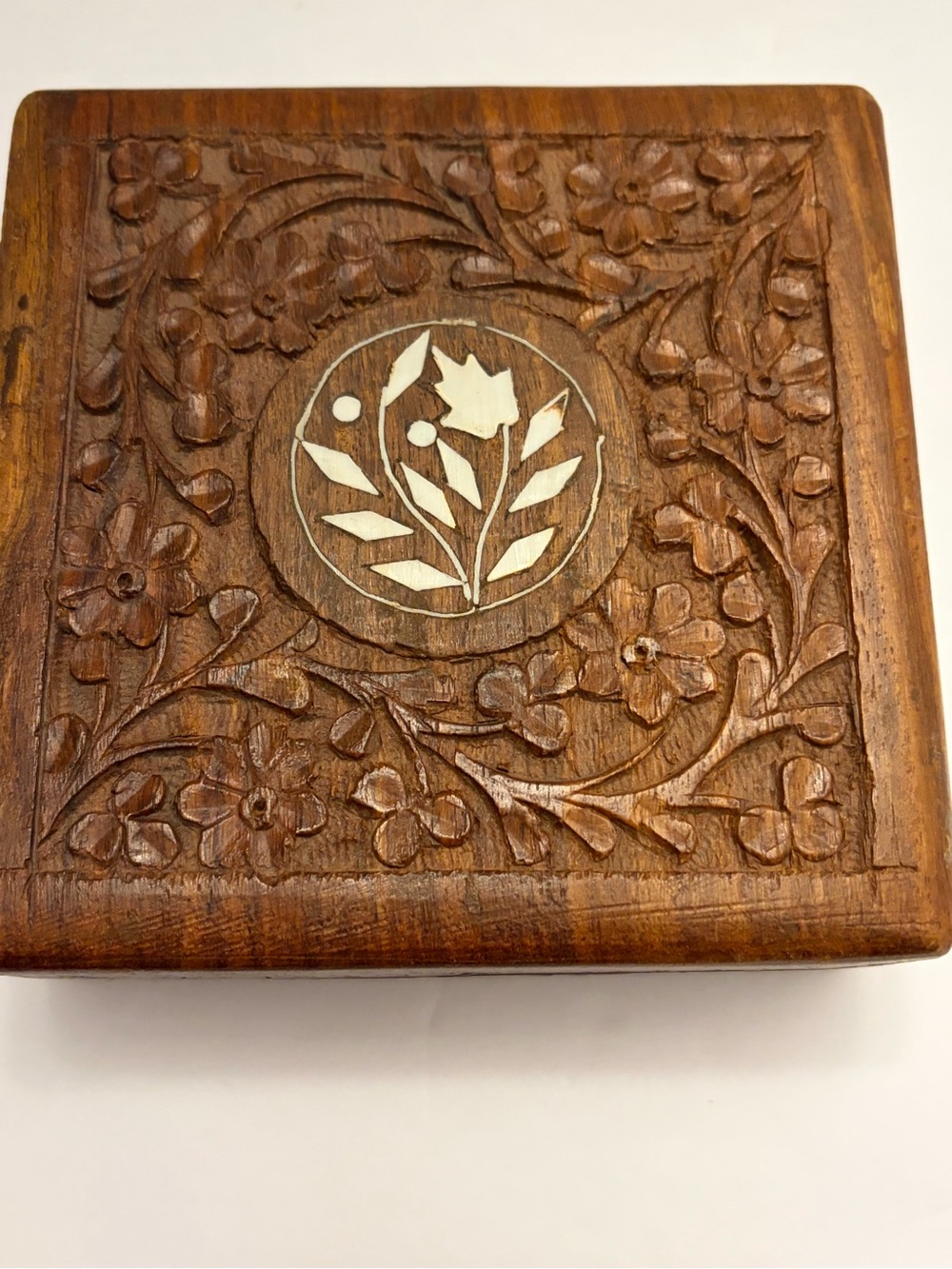 Vintage Indian Rosewood Keepsake Box w/ Original Artisan Label 1970s